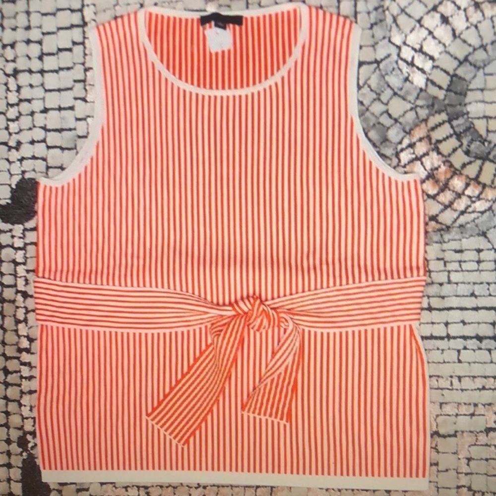Striped Sleeveless Top with Belt - Orange